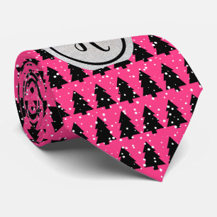 Gravata Árvore de Natal do Monograma Preto Fuchsia Silver