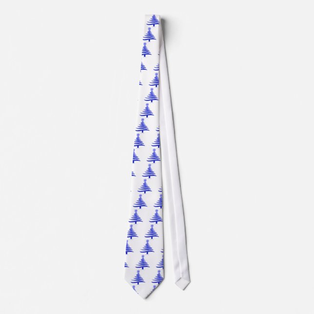 Gravata Árvore de Natal Estêncil Azul Cobalto (Frente)