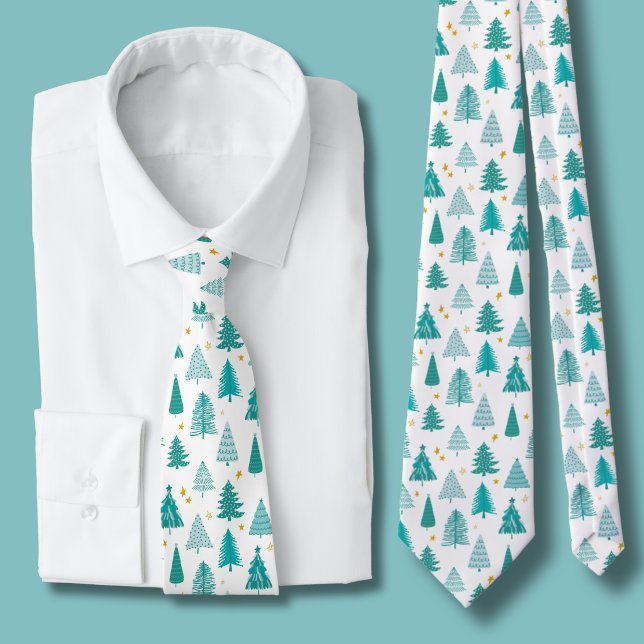 Gravata Árvore de Natal Floresta de Inverno Verde (Green Christmas Tree woodland forest tie)