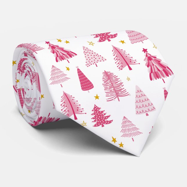 Gravata Árvore de Natal rosa das festas de Natal (Rolled)