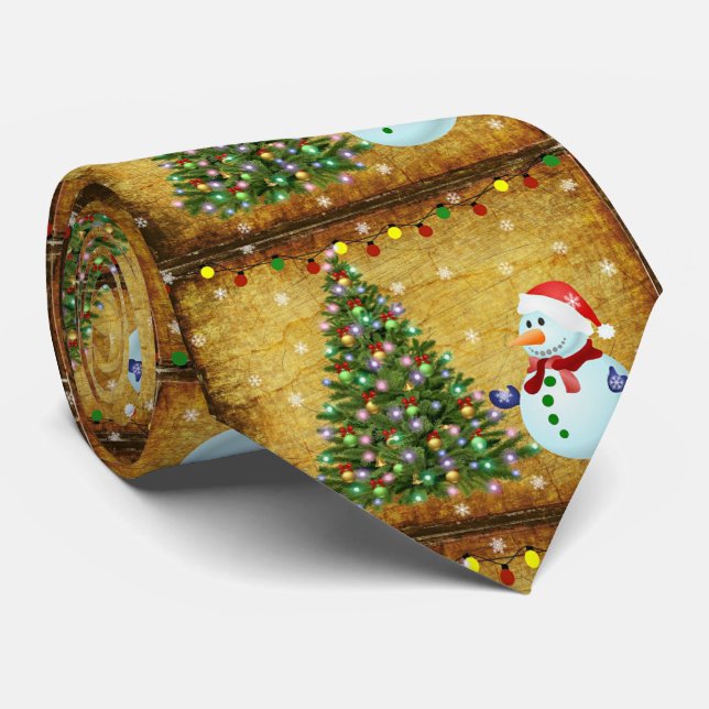 Gravata Árvore Natal Snowman (Rolled)