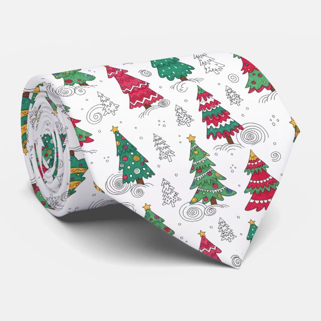 Gravata Árvores de Natal Caprichosas Desenhos Sazonais  (Rolled)