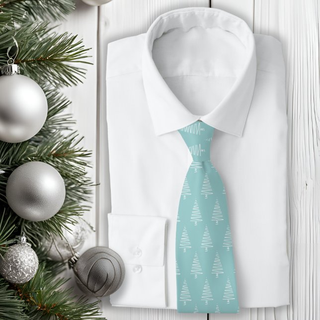 Gravata Árvores De Natal Clássicas, Azul-Verde E Brancas (Classic Light Blue-Green And White Christmas Trees Neck Tie)