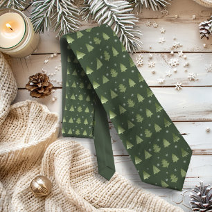 Gravata Árvores de Natal e Flocos de Neve Padrão Verde I