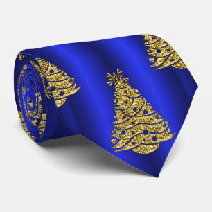 Gravata Árvores de Natal ouro em Azul