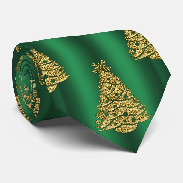 Gravata Árvores de Natal ouro em Verde (Rolled)