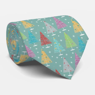 Gravata Árvores de Natal Retro Verde Azul