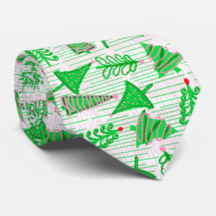 Gravata Árvores de Natal Rosa Verde