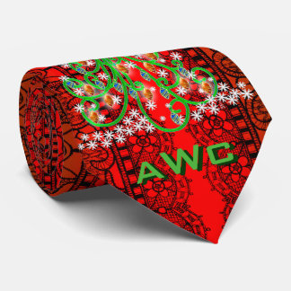 Gravata Árvores de Natal Sobre o Lace Preto em Vermelho (M