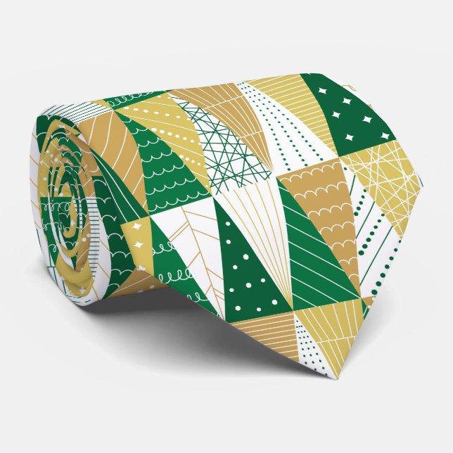 Gravata Árvores de Natal verdes e Douradas (Rolled)