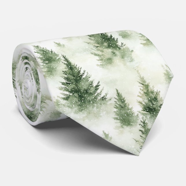 Gravata Árvores de Natal Verdes na Tempestade de Neve (Rolled)