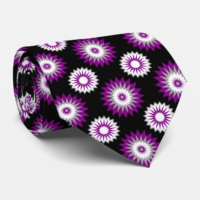 Gravata Asexuality pride flag / black flower pattern (Rolled)