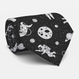 Gravata Astronautas no espaço sideral preto e branco