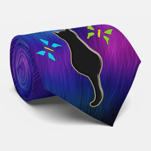 Gravata Aurora Borealis & Black Cat Silhouette & Butterfly