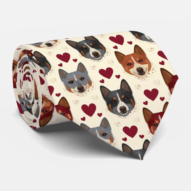 Gravata Australian Cattle Dog Valentine Hearts Pattern Dog (Rolled)