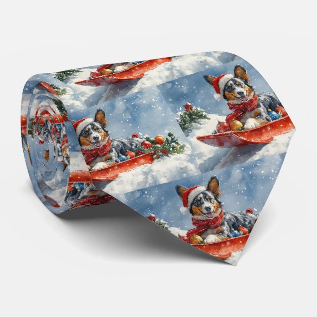Gravata Australian Kelpie no trenó Deixe nevar Natal (Rolled)