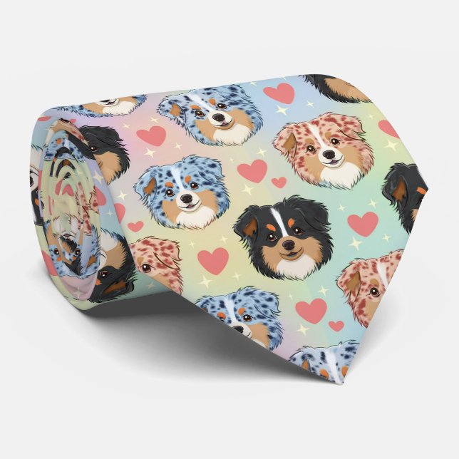 Gravata Australian Shepherd Valentine Hearts Pattern Dog (Rolled)
