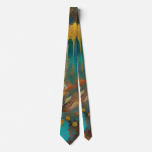 Gravata Autumn Harvest Teal Rust Abstrato Dourado