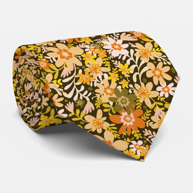 Gravata Autumn Hippie Blooms Neck Tie (Rolled)