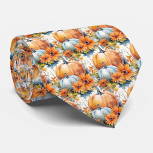 Gravata Autumn Pumpkins com Flores e Padrão Foliar