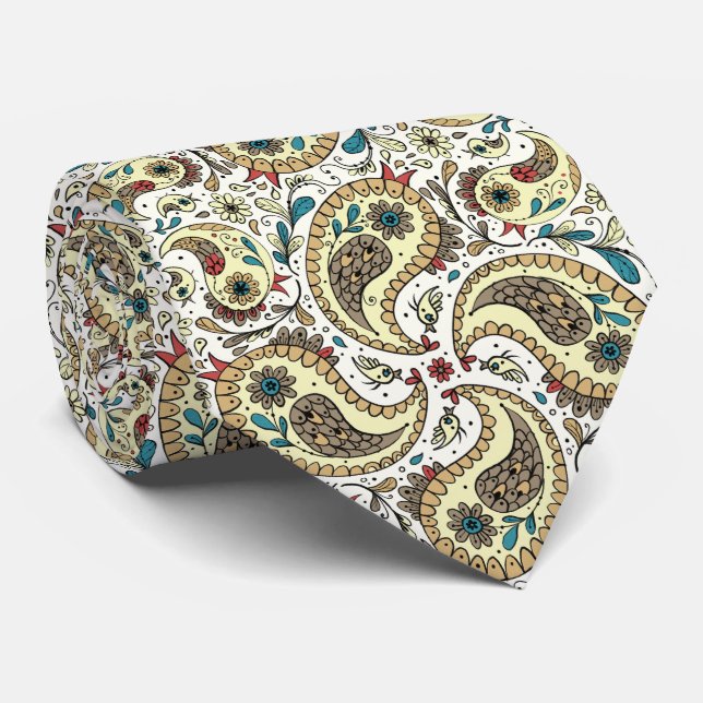 Gravata Aves de salsa, amarelas/castanhas e brancas (Rolled)