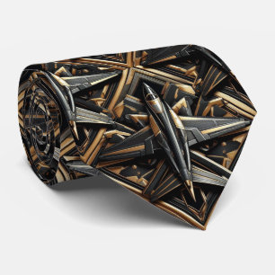 Gravata Avião a Jato Preto e Dourado Masculino