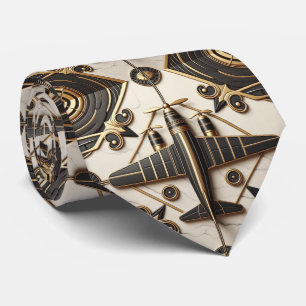Gravata Avião a Jato Preto e Dourado Masculino