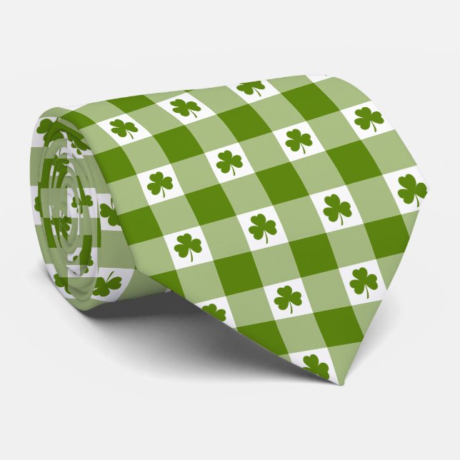 Gravata Avocado Green Plaid Shamrock Clover Retro Neck Tie (Rolled)