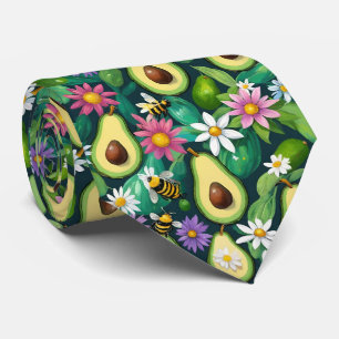 Gravata Avocados com abelha e flores
