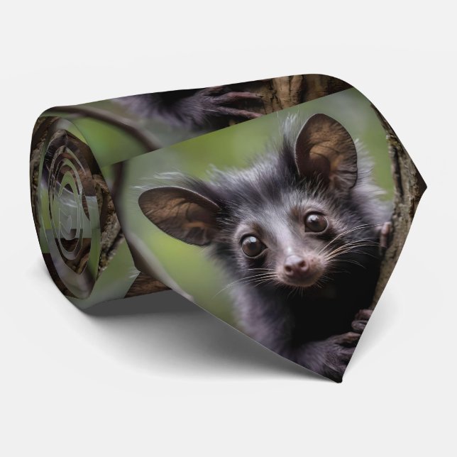 Gravata "Aye-Aye de Olhos Esbugalhados em uma Árvore" (Rolled)