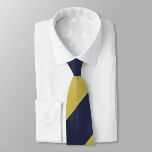 Gravata Azuis marinhos & listra regimental larga Dourado