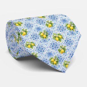 Gravata Azul Amarelo Mediterrâneo Limões Italiano Amalfi