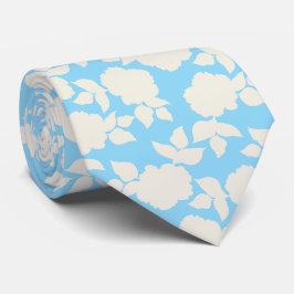 Gravata Azul bebê chic e padrão floral branco