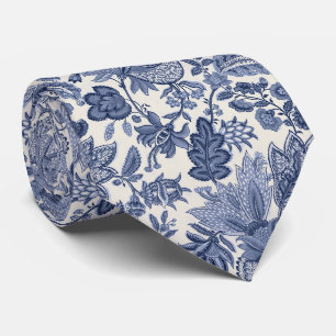 Gravata Azul Boho Estampa Floral Vintage