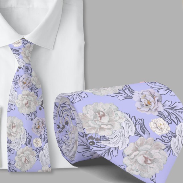 Gravata Azul Claro com Padrão Floral Grande (Criador carregado)