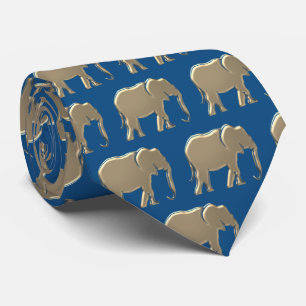 Gravata Azul Clássico Padrão de Elefante Dourado Moderno E