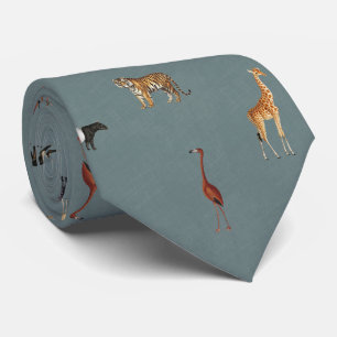 Gravata Azul com Padrão de Animais da Selva