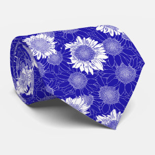 Gravata Azul De Girassol E Branco
