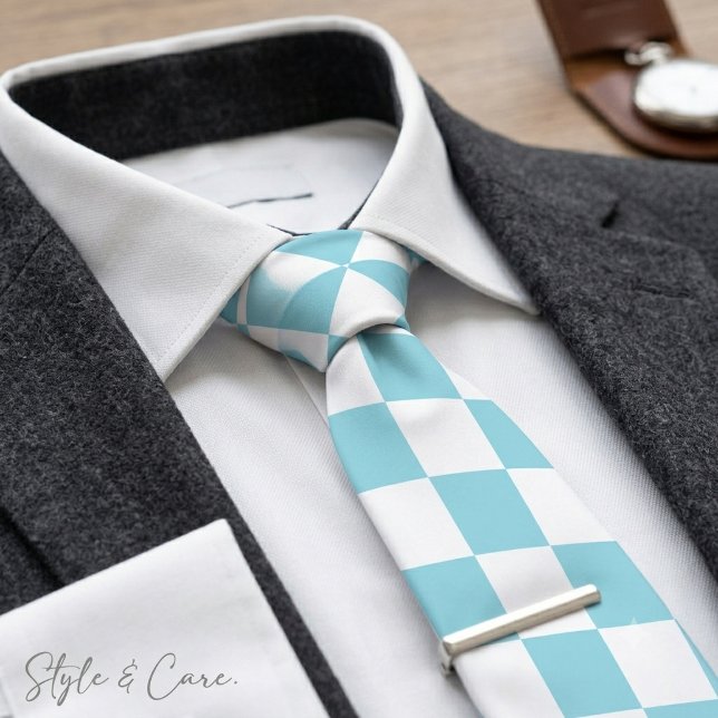 Gravata Azul de Ovo de Robin com Padrão de Quadrado Branco (Robin Egg Blue with White Square Pattern Neck Tie)