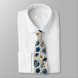 Gravata Azul de Primavera e Flores Florais Creme