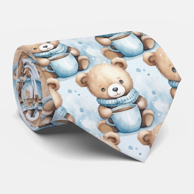 Gravata Azul de Urso de Pelúcia (Rolled)