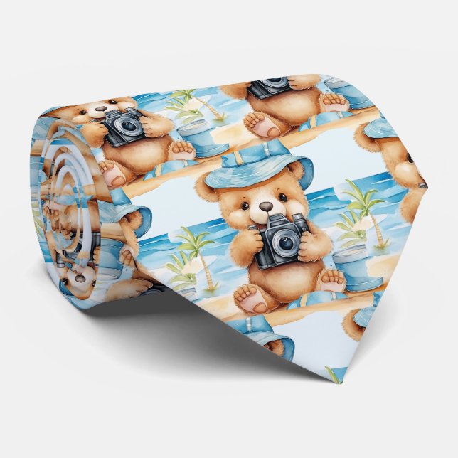 Gravata Azul de Urso de Pelúcia (Rolled)