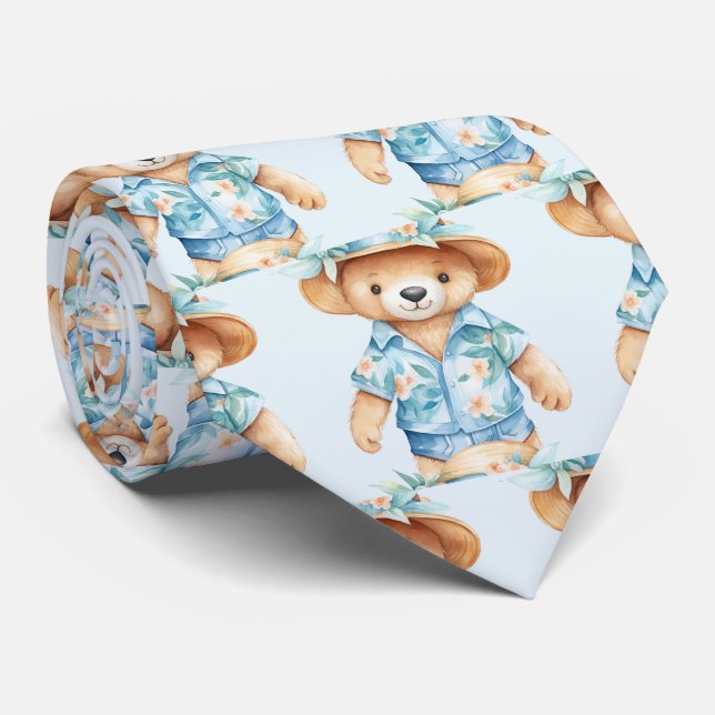 Gravata Azul de Urso de Pelúcia (Rolled)