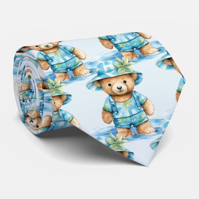 Gravata Azul de Urso de Pelúcia (Rolled)