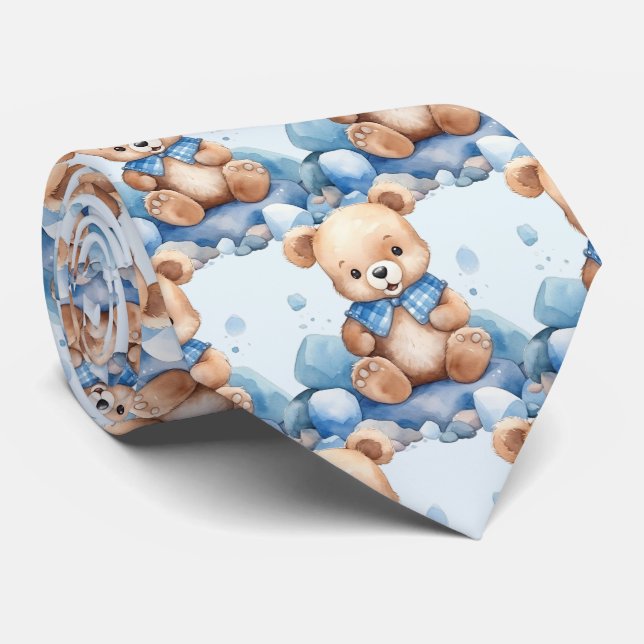 Gravata Azul de Urso de Pelúcia (Rolled)