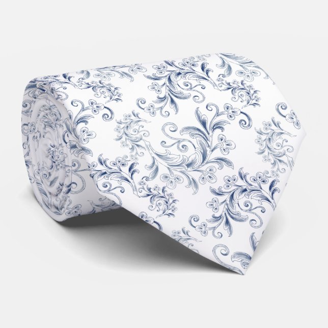 Gravata Azul degradado decorada con hojas y Flores (Rolled)