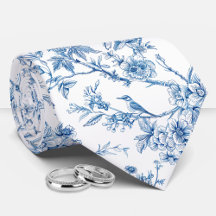 Azul e Branco Chinoiserie Floral Aves