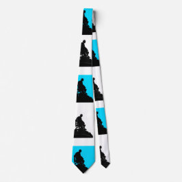 Gravata Azul e branco com silhueta Shakespeare preta