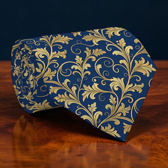 Gravata Azul e Dourada com Estampa Floral Personal (Criador carregado)