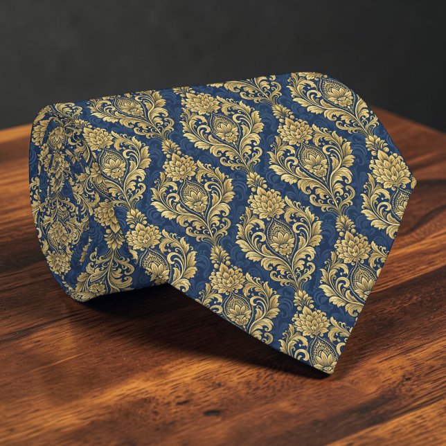 Gravata azul e dourada de damasco personalizada (Criador carregado)